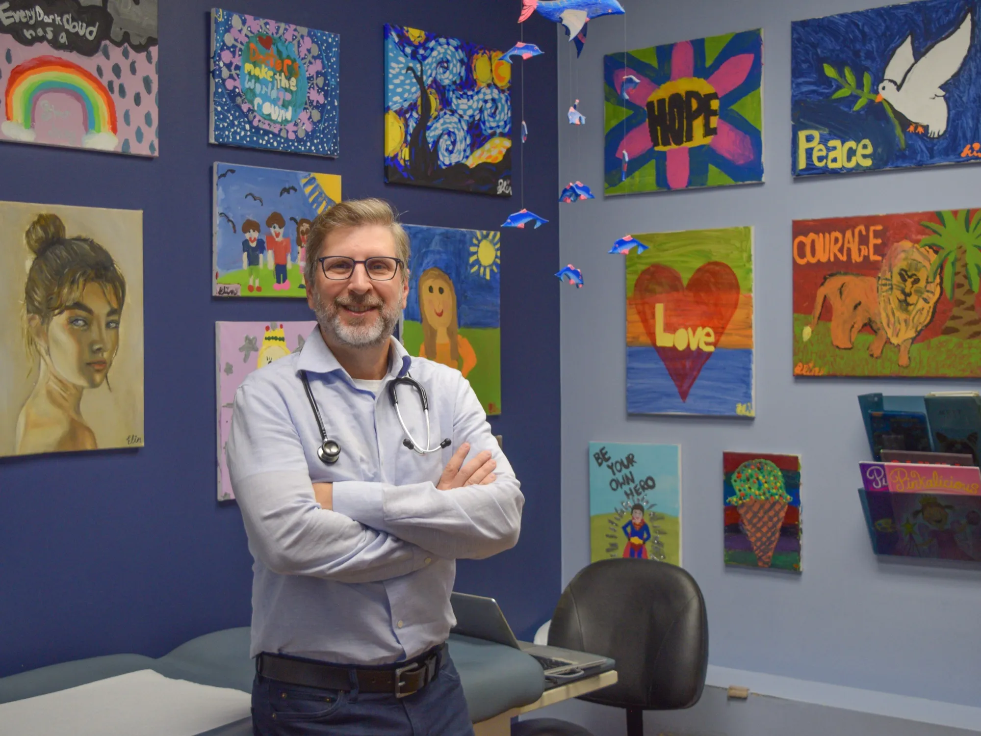 Dr. Aaron Lindzon in an exam room at the clinic
