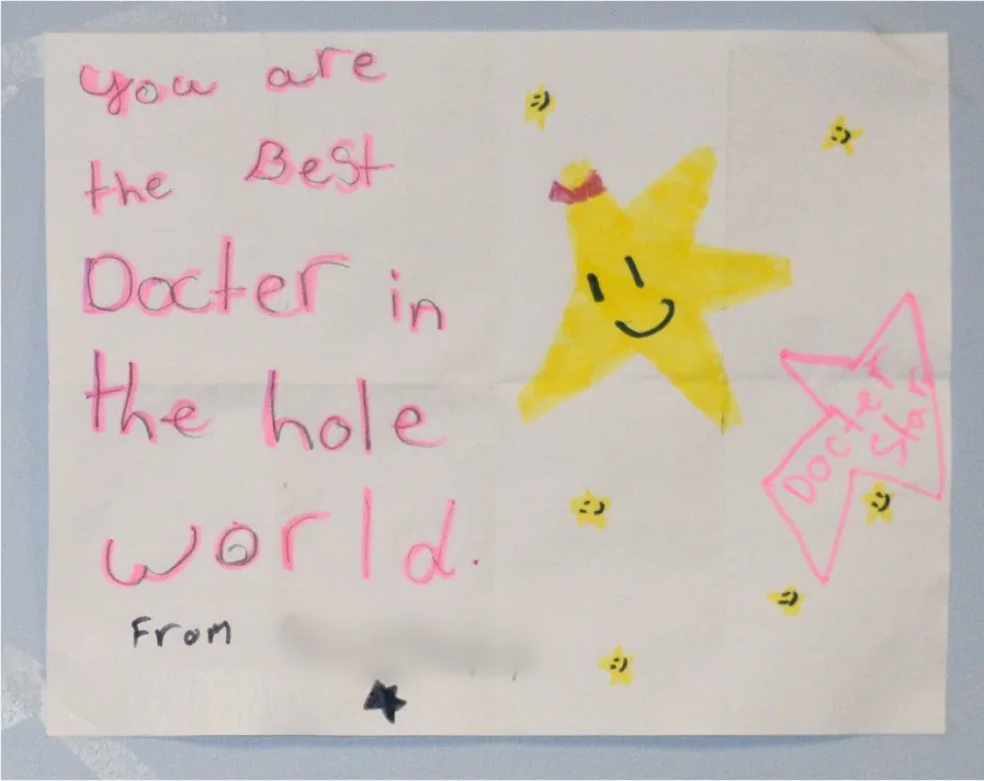 A child’s drawing that reads “You are the best doctor in the whole world” with a smiling yellow star